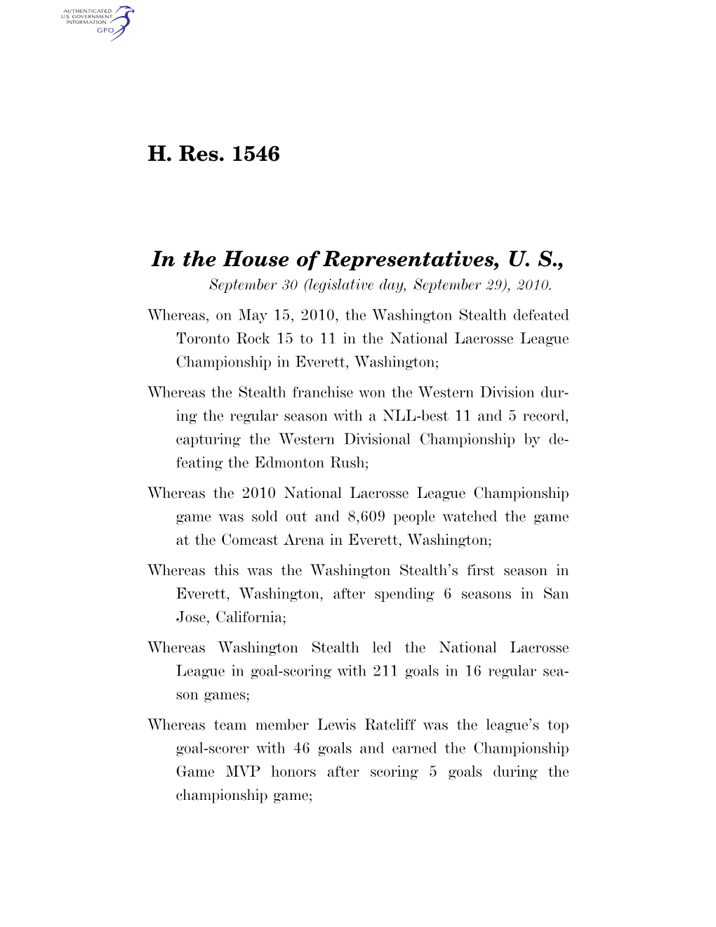H. Res. 1546 in the House of Representatives, U