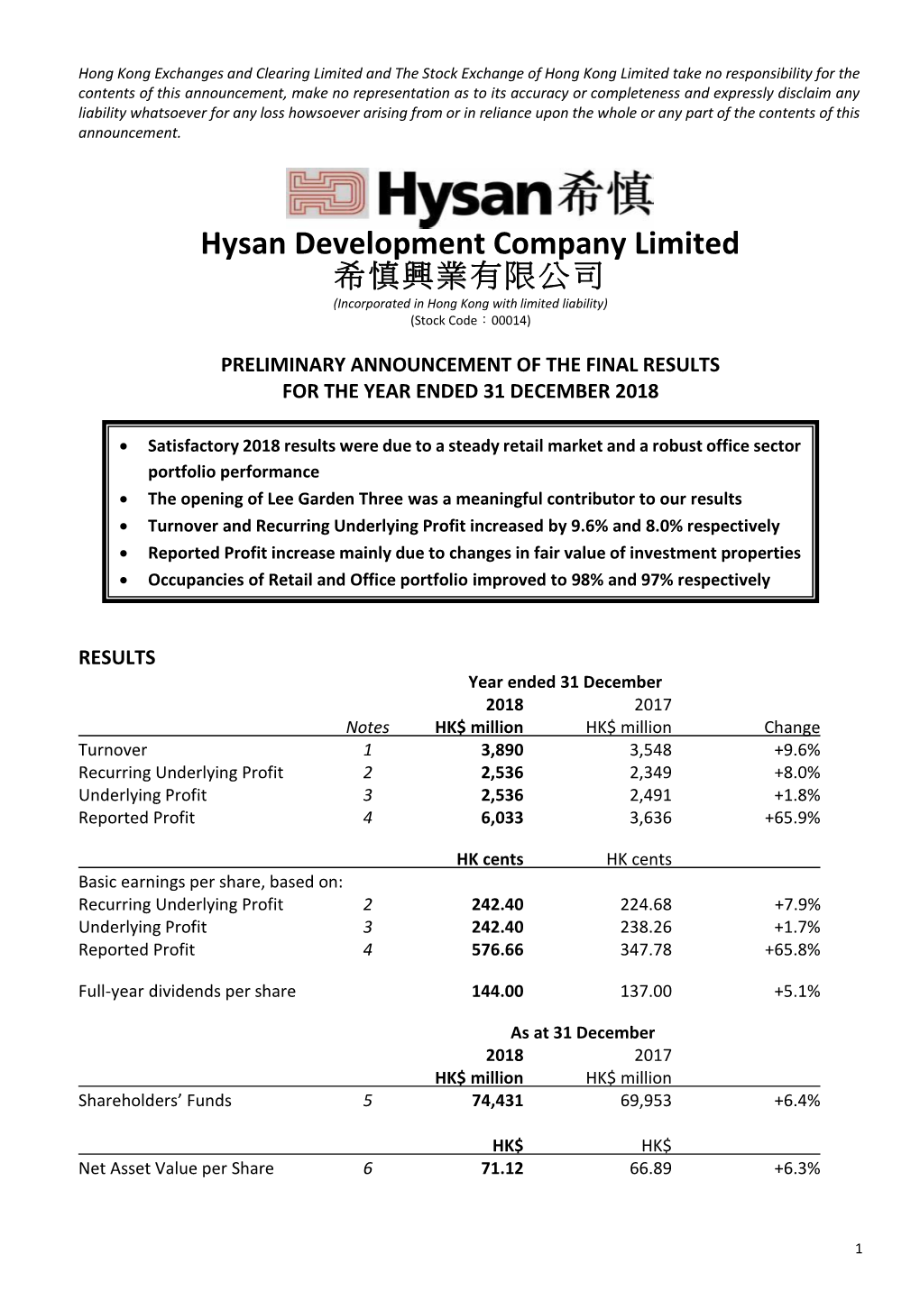 Hysan Development Company Limited 希慎興業有限公司
