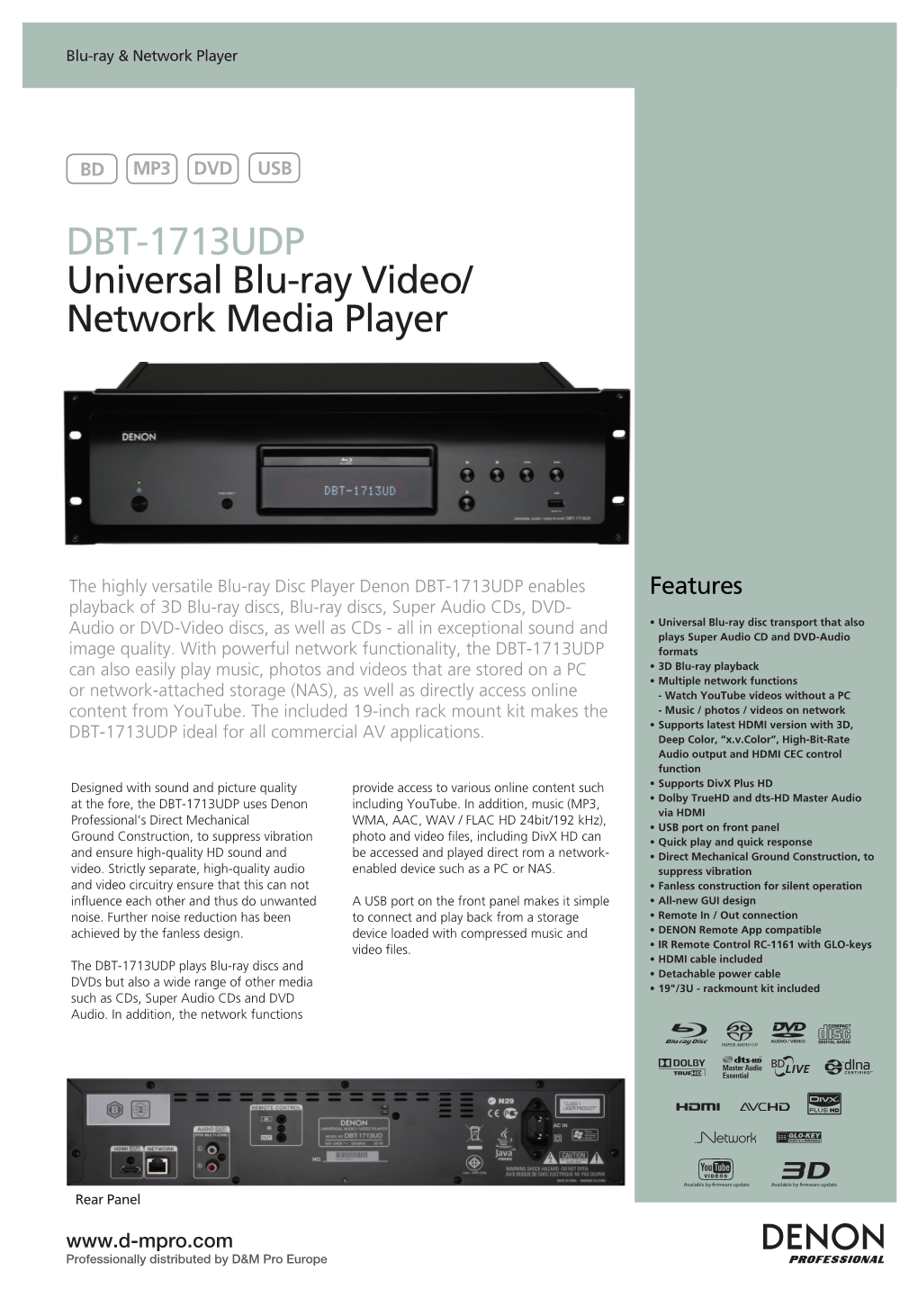 DBT-1713UDP Universal Blu-Ray Video/ Network Media Player