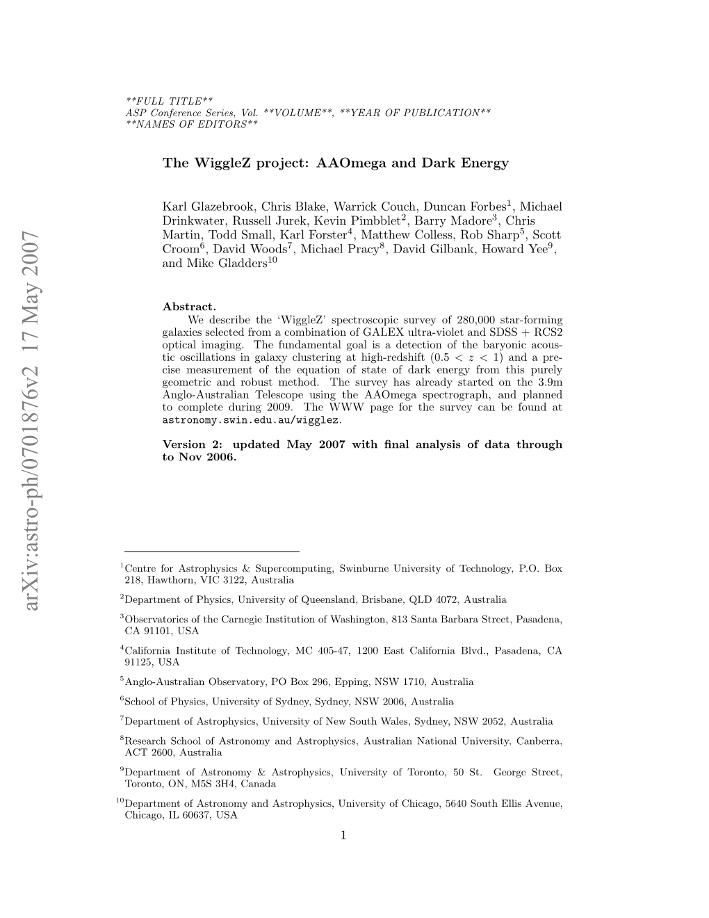 Arxiv:Astro-Ph/0701876V2 17 May 2007