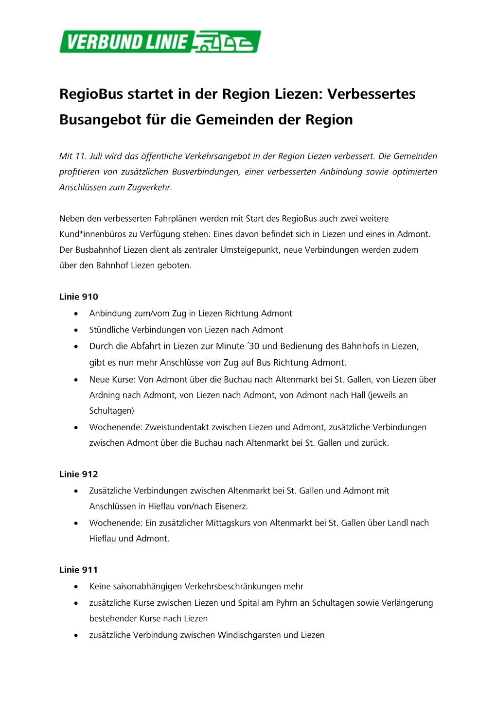 Regiobus Startet in Der Region Liezen: Verbessertes Busangebot Für Die Gemeinden Der Region