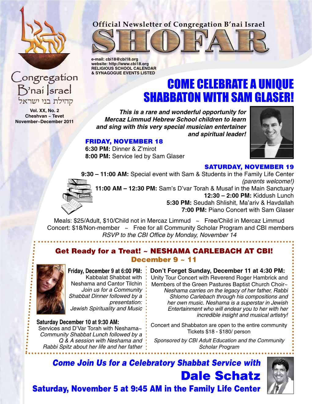 COME CELEBRATE a UNIQUE SHABBATON with SAM GLASER! Vol