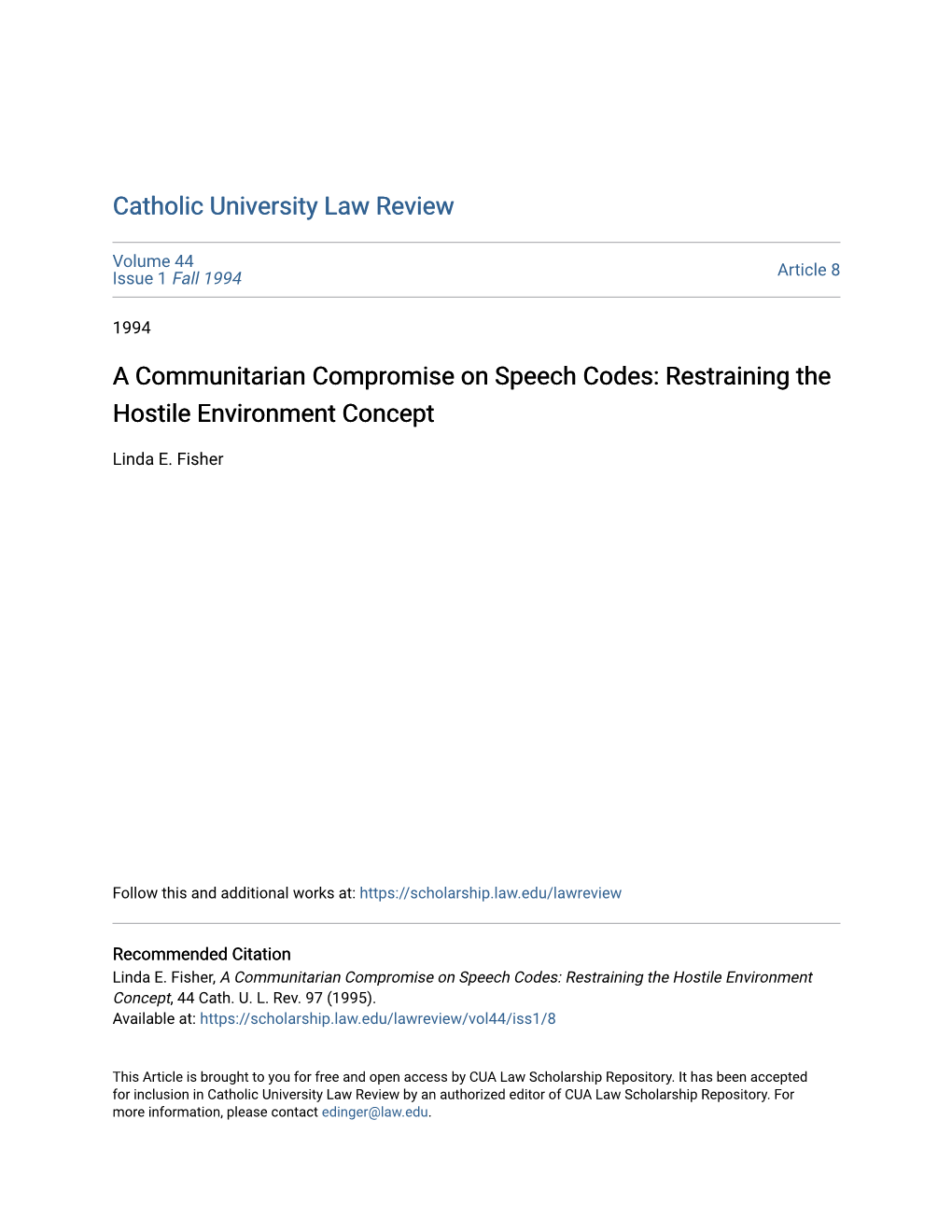 A Communitarian Compromise on Speech Codes: Restraining the Hostile Environment Concept