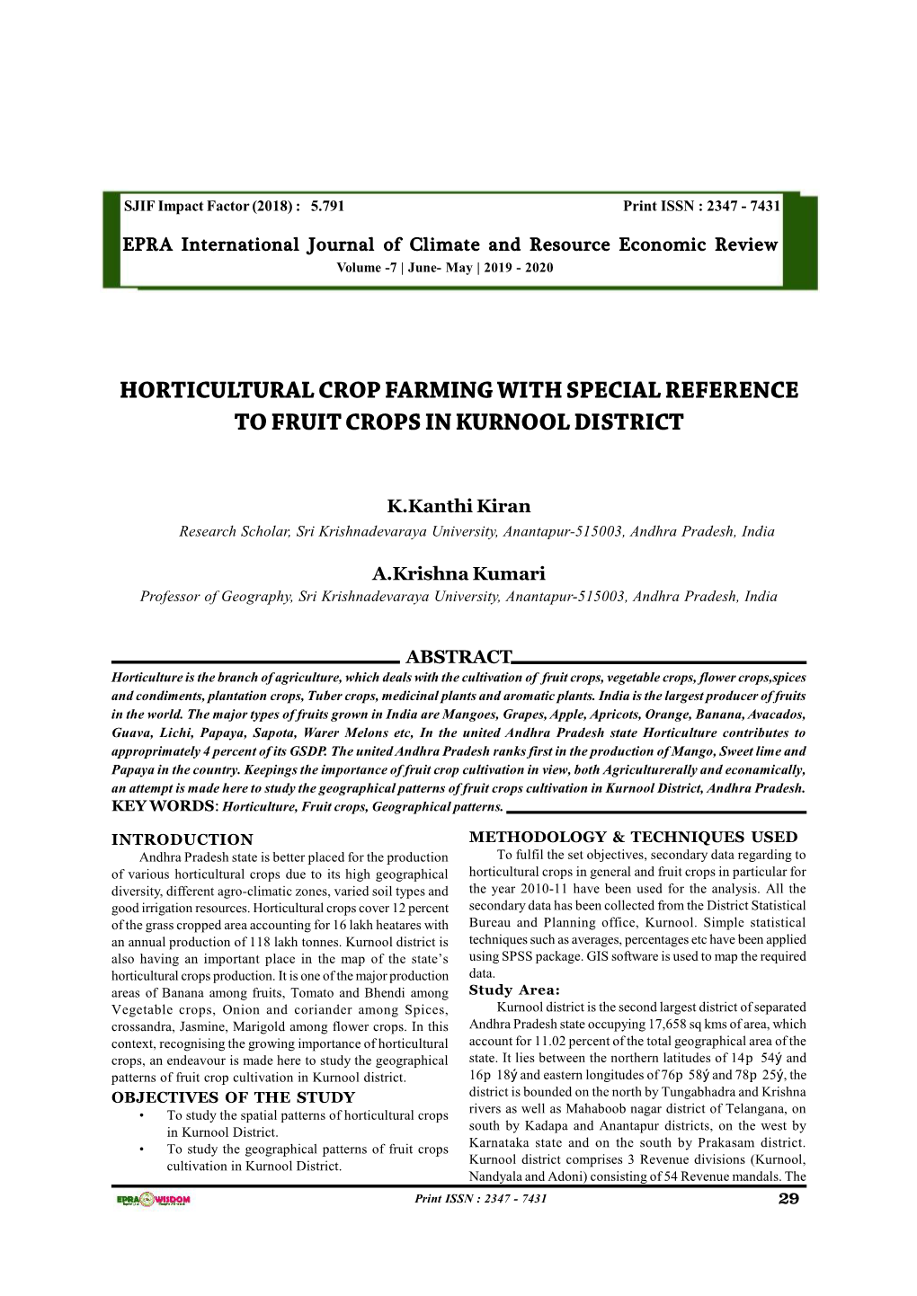 Horticultural Crop Farming with Special Reference to Fruit Crops in Kurnool District