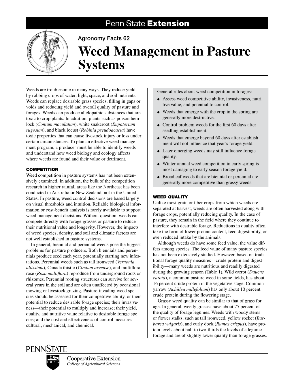 Weed Management in Pasture Systems