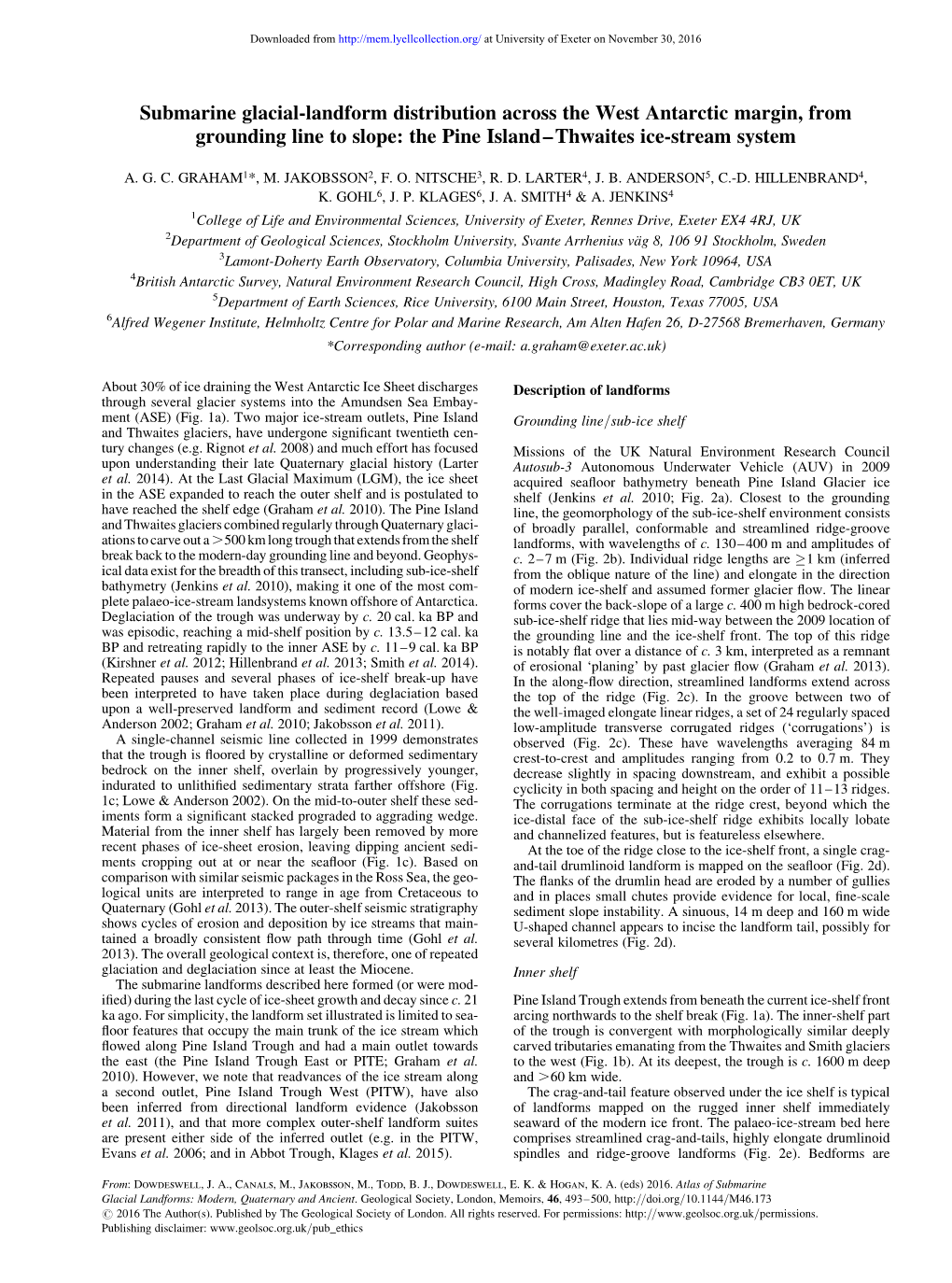 Submarine Glacial-Landform Distribution Across the West Antarctic Margin, from Grounding Line to Slope: the Pine Island–Thwaites Ice-Stream System