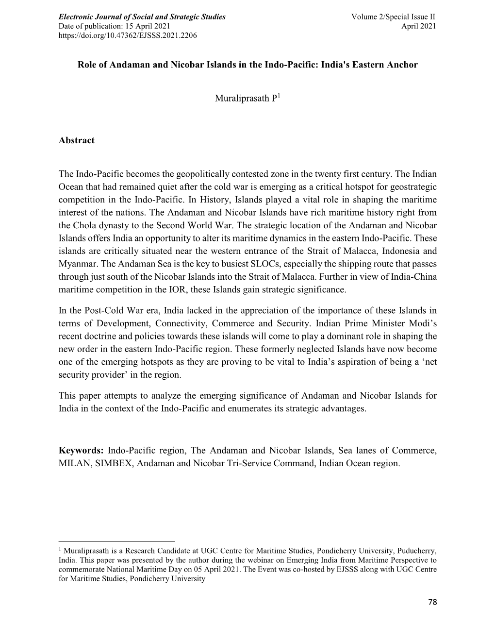 Role of Andaman and Nicobar Islands in the Indo-Pacific: India's Eastern Anchor