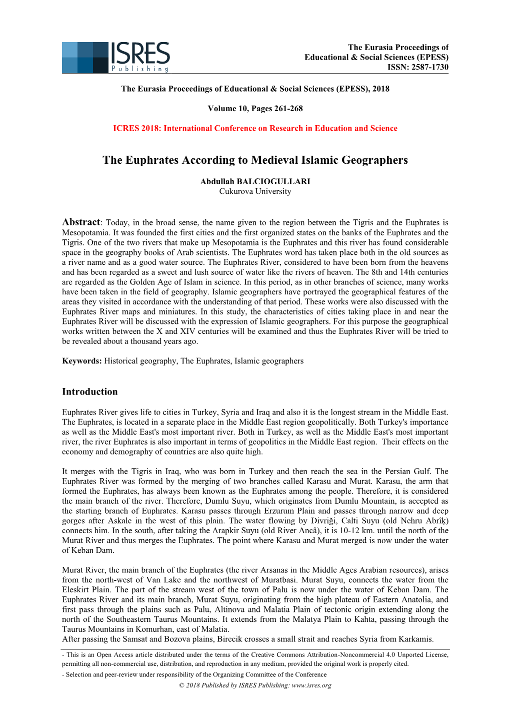 The Euphrates According to Medieval Islamic Geographers