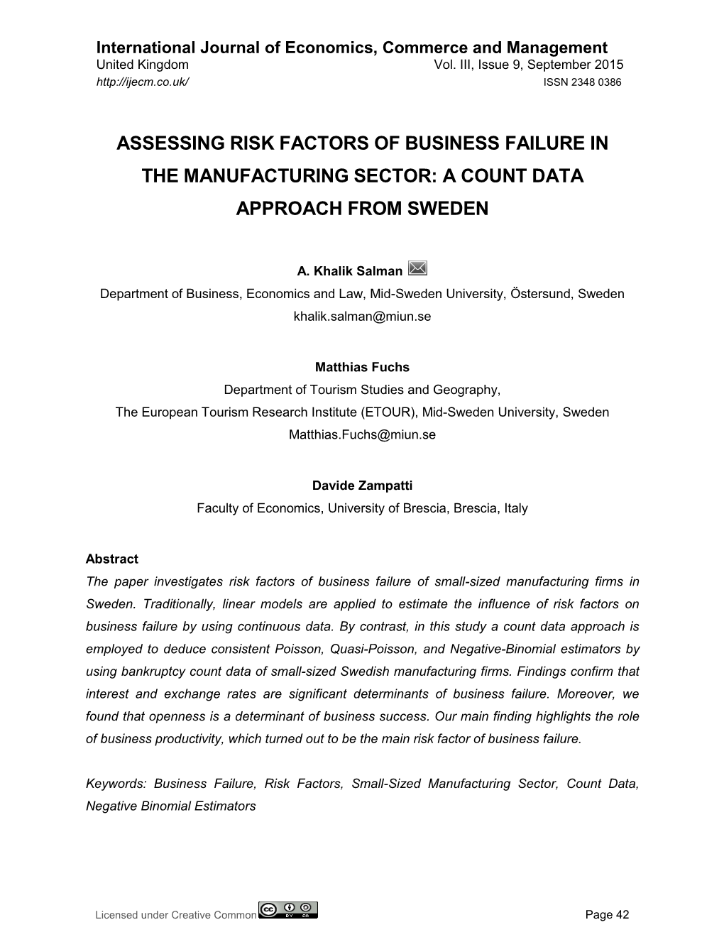 Assessing Risk Factors of Business Failure in the Manufacturing Sector: a Count Data Approach from Sweden