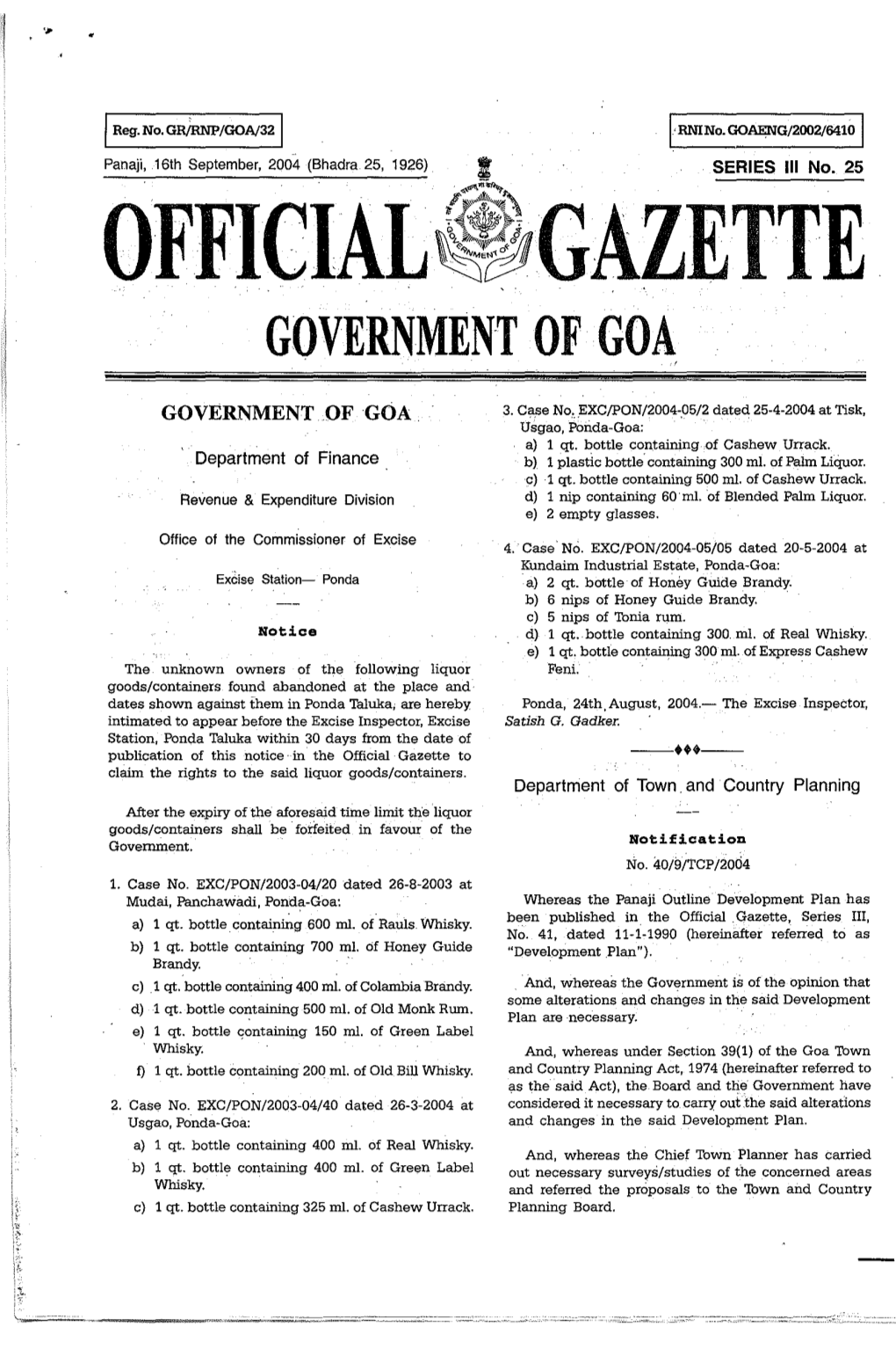 Gazette Government of Goa