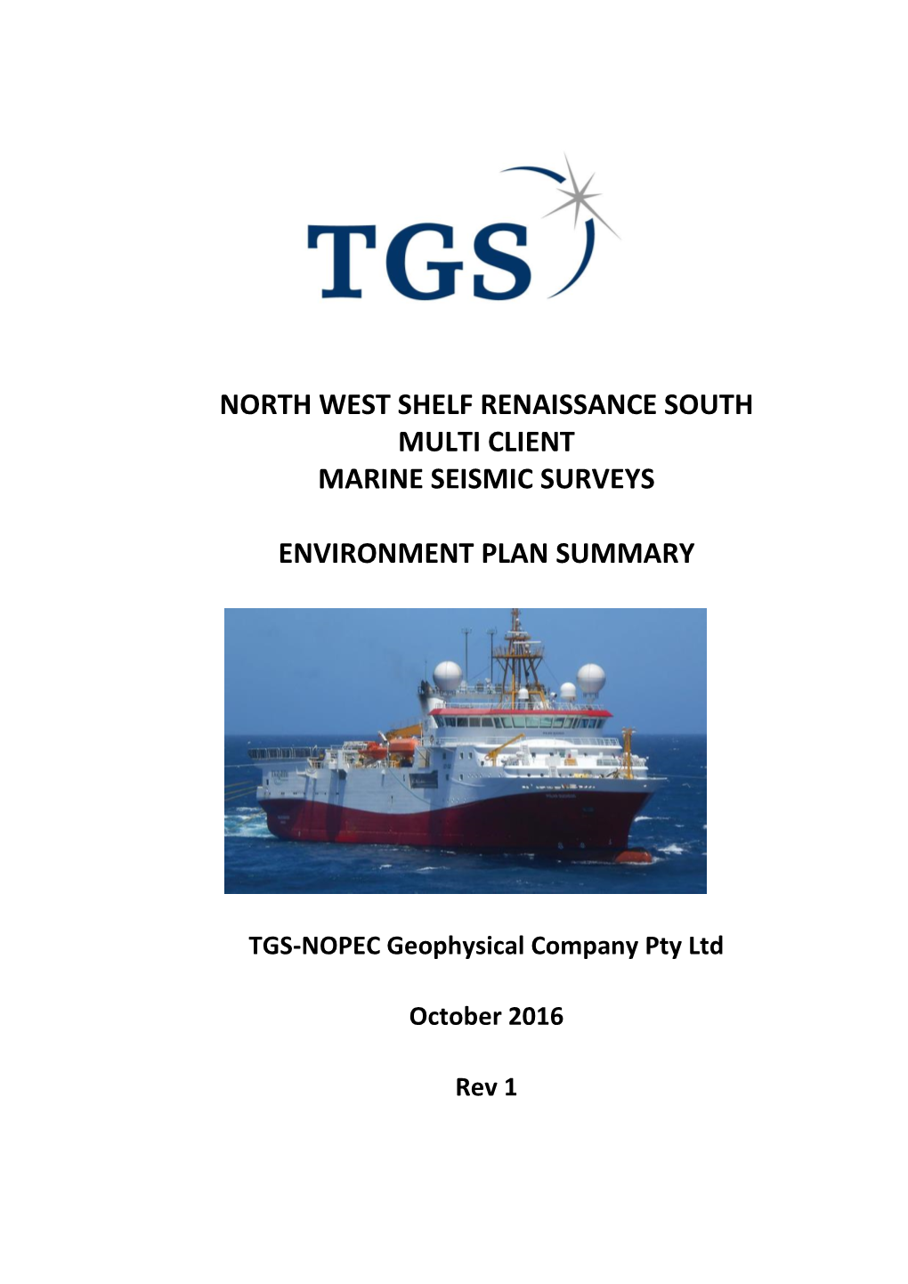 North West Shelf Renaissance South Multi Client Marine Seismic Surveys Environment Plan Summary