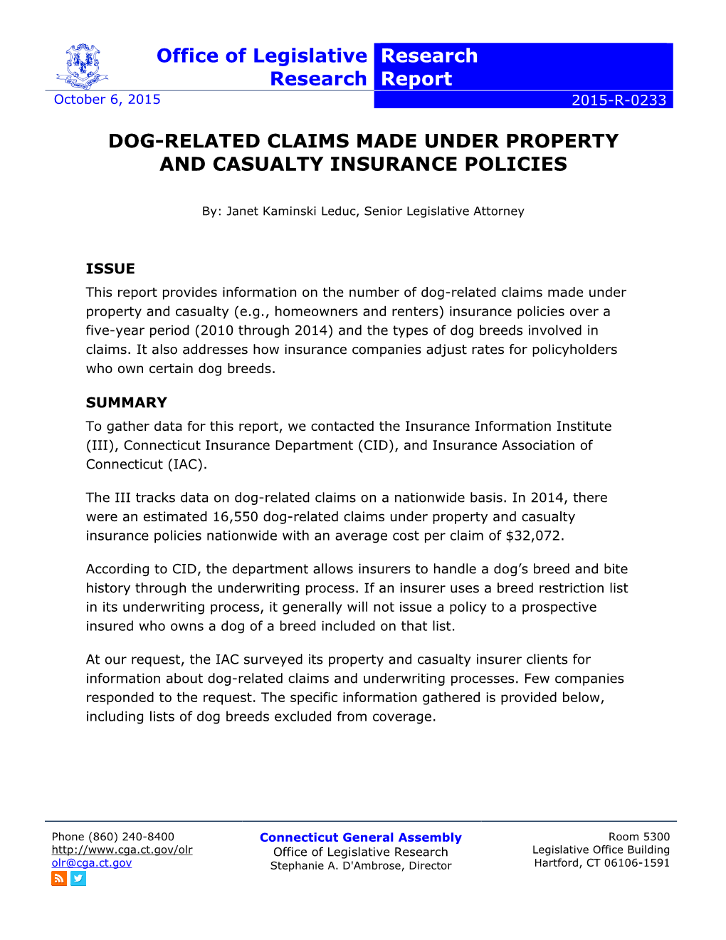 Dog-Related Claims Made Under Property and Casualty Insurance Policies