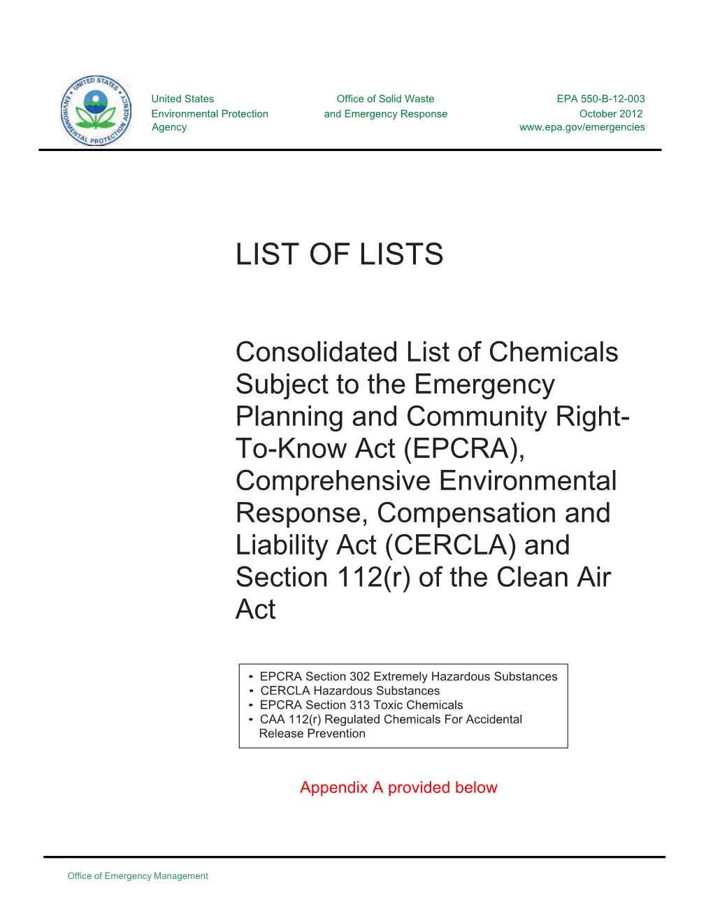 List of Lists: Consolidated List of Chemicals Subject to The