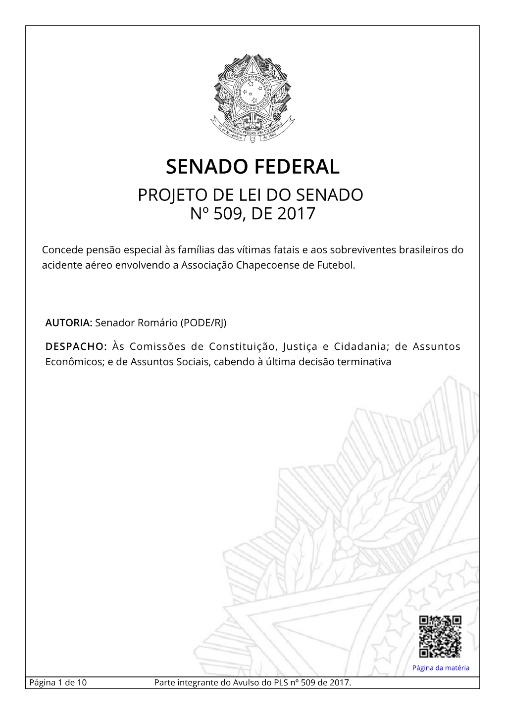 Senado Federal Projeto De Lei Do Senado Nº 509, De 2017