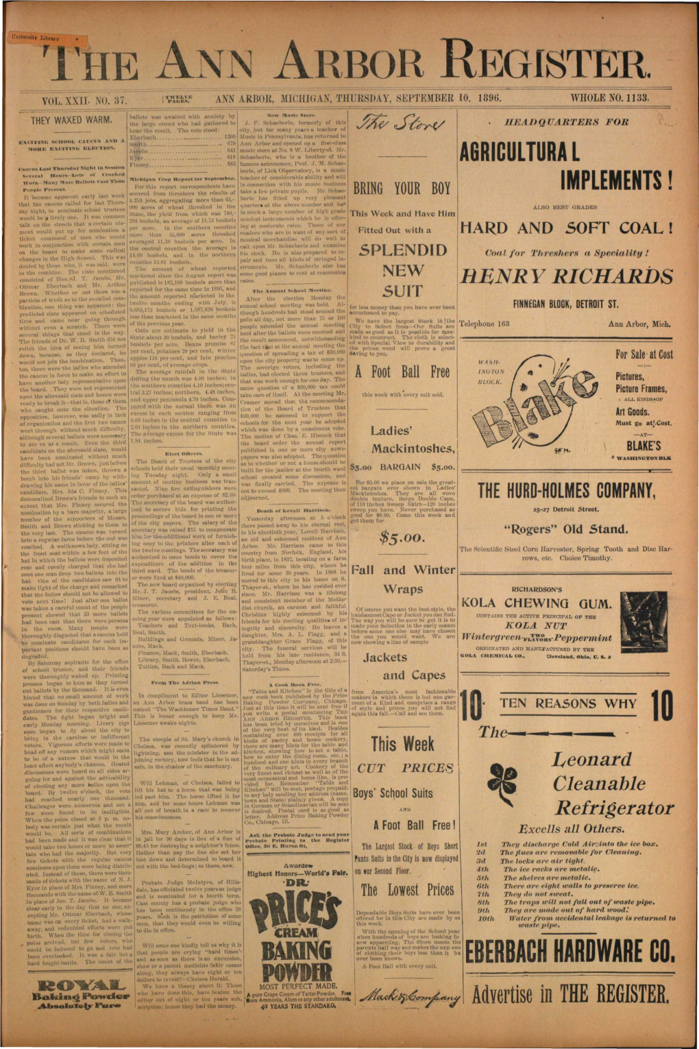 THE ANN ARBOR REGISTER J TWELVE VOL