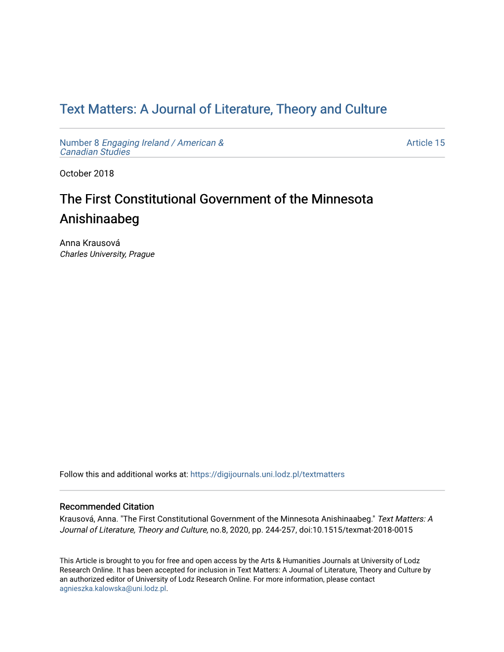 The First Constitutional Government of the Minnesota Anishinaabeg