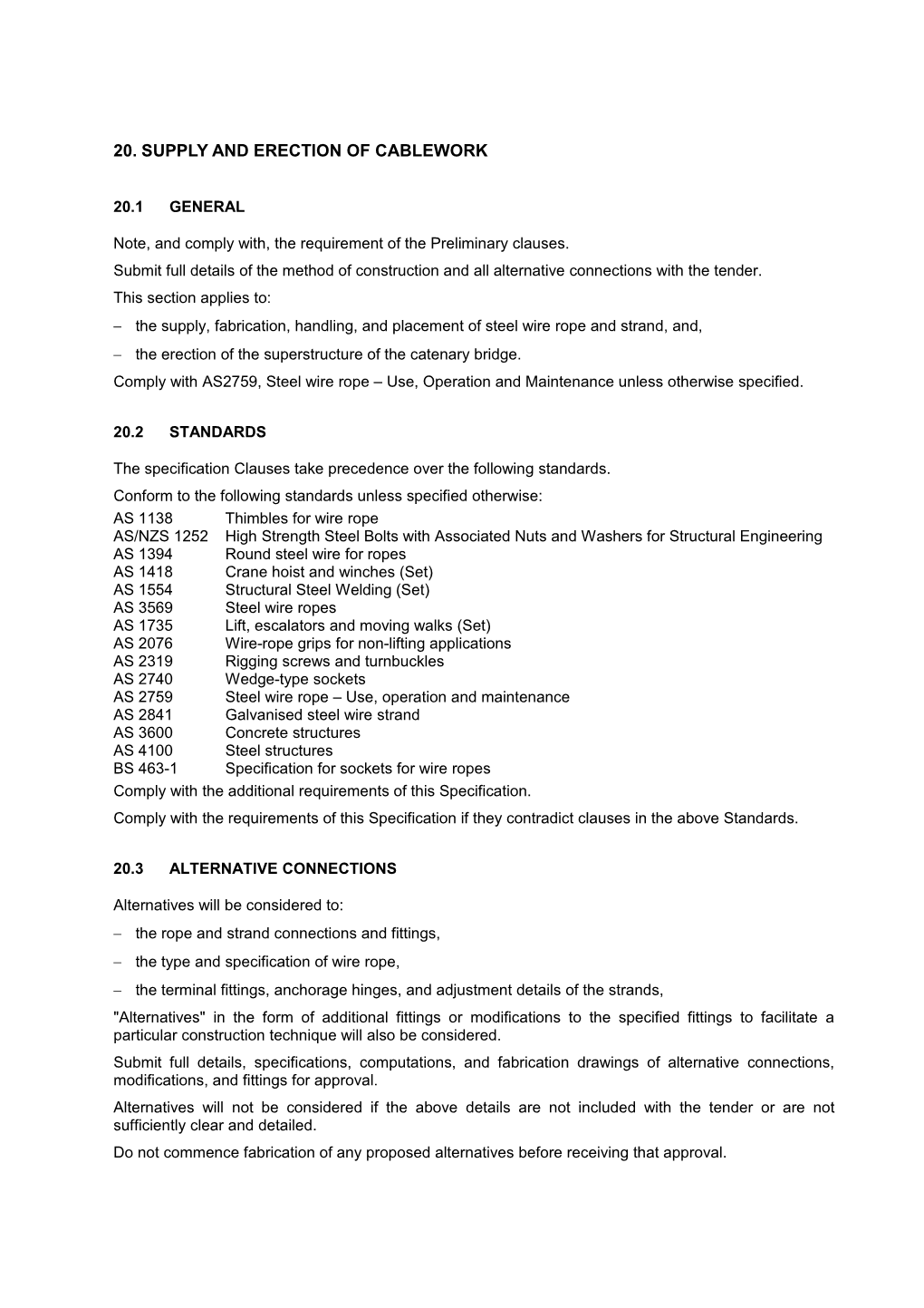 20. Supply and Erection of Cablework