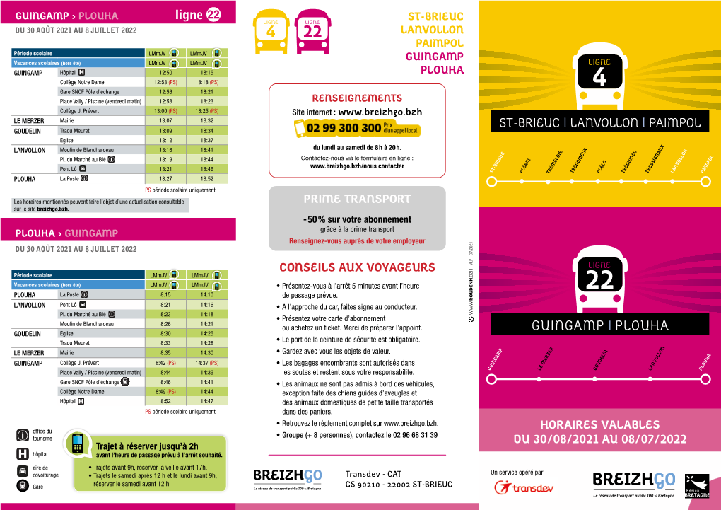 Horaires Du 30 Août 2021 Au 8 Juillet 2022