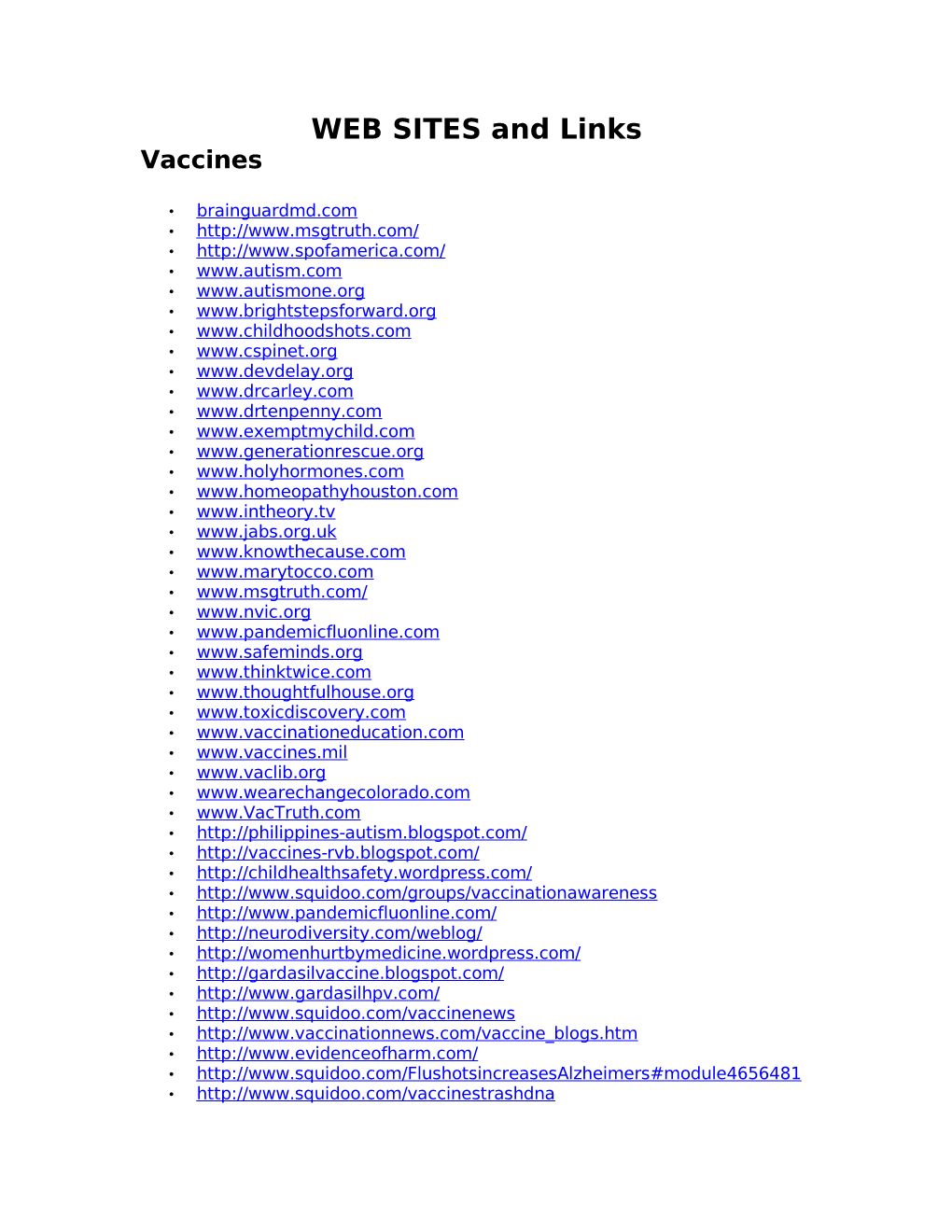 WEB SITES and Links Vaccines