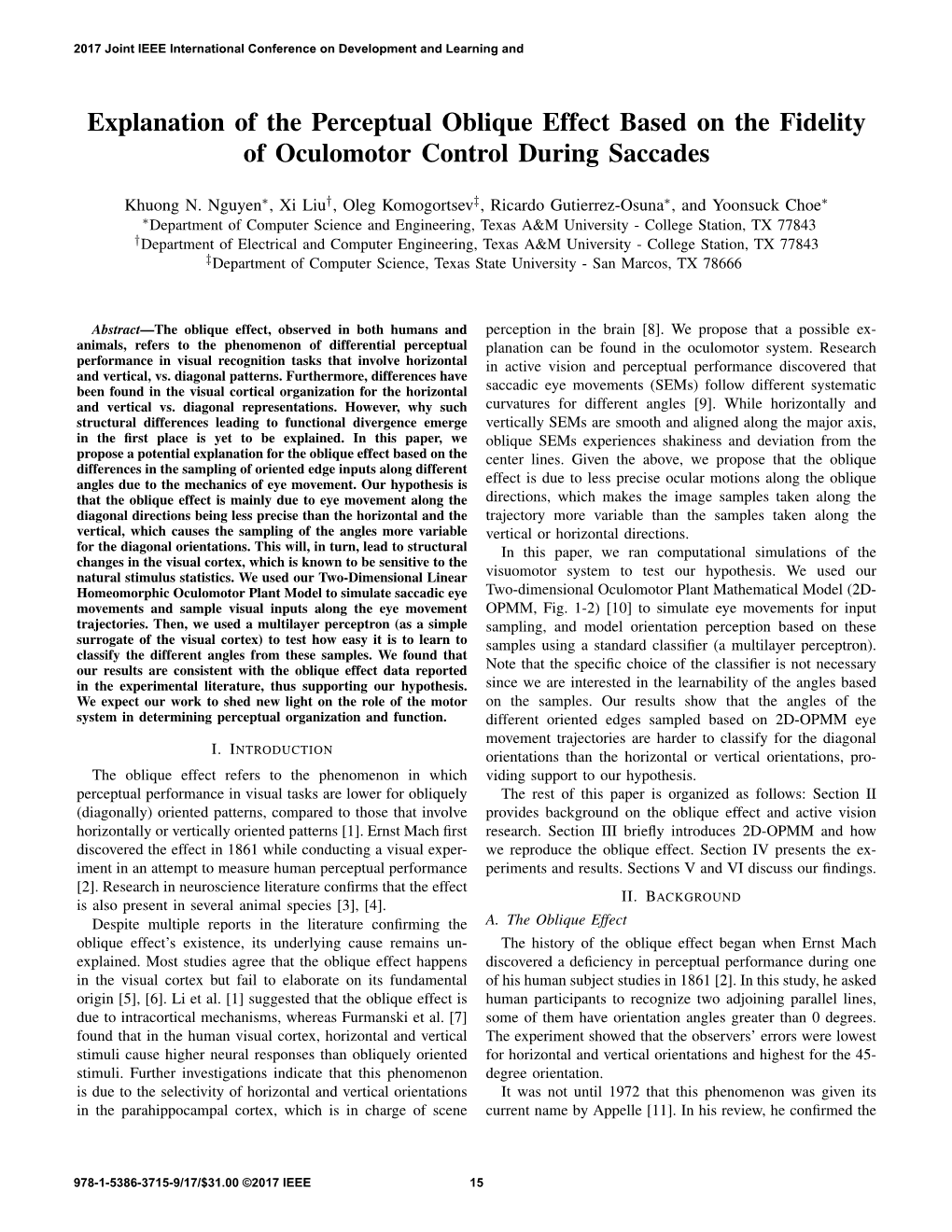 Explanation of the Perceptual Oblique Effect Based on the Fidelity of Oculomotor Control During Saccades