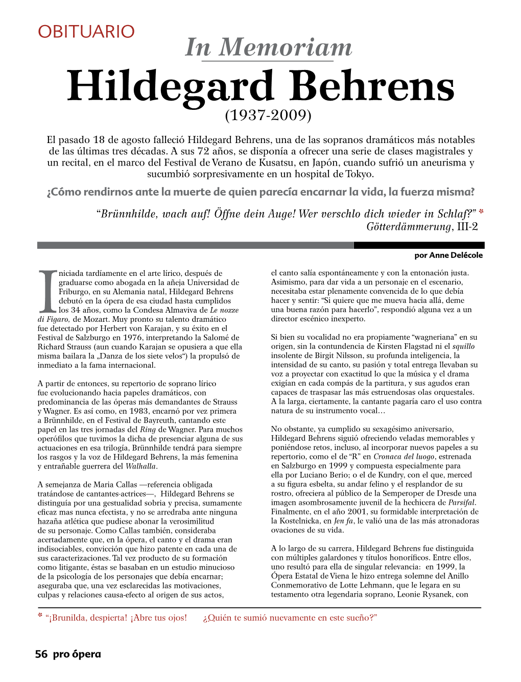 In Memoriam Hildegard Behrens (1937-2009)