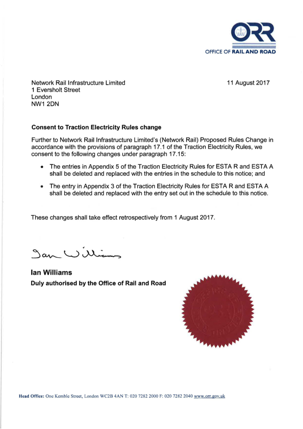Consent to a Change to the Traction Electricity Rules Network Rail Notice