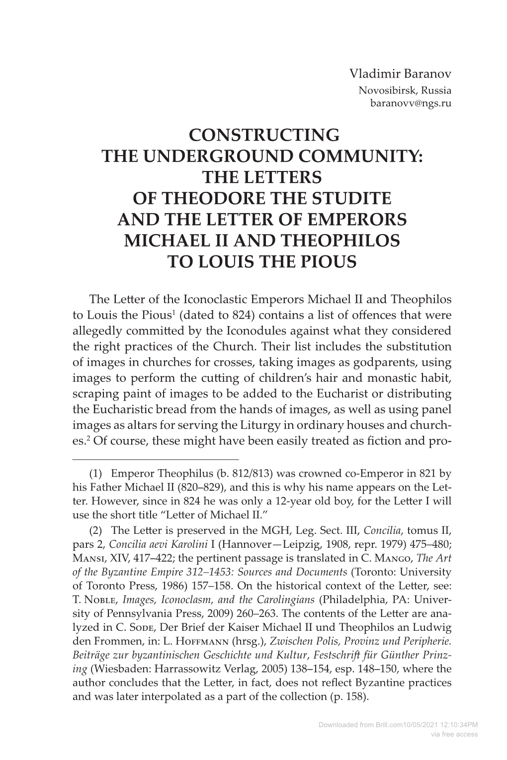 The Letters of Theodore the Studite and the Letter of Emperors Michael Ii and Theophilos to Louis the Pious