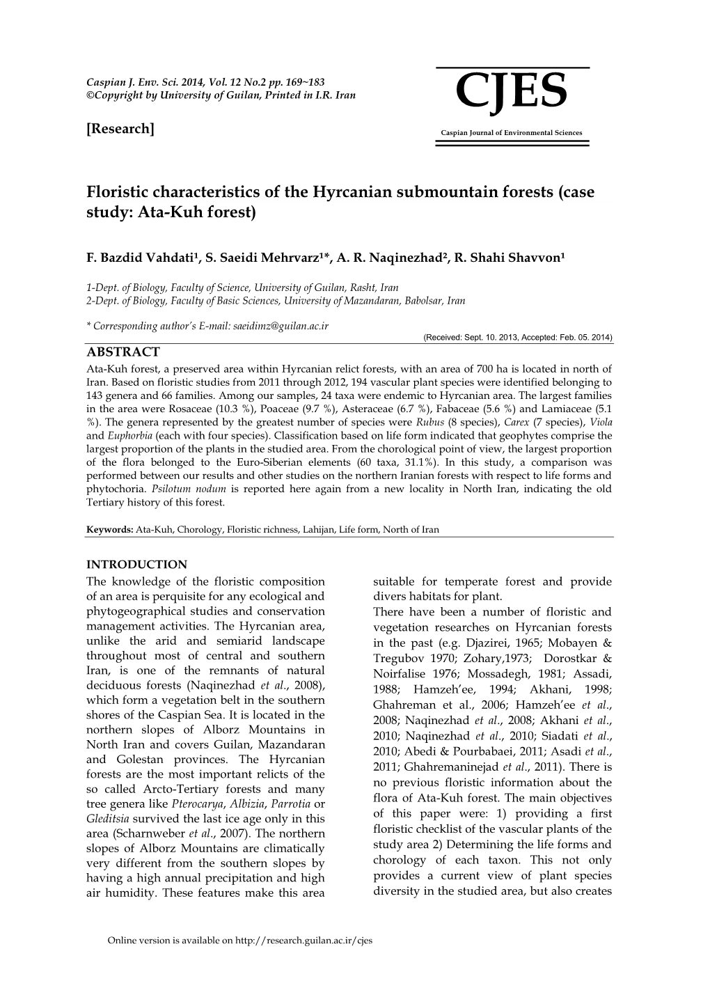 Floristic Characteristics of the Hyrcanian Submountain Forests (Case Study: Ata-Kuh Forest)