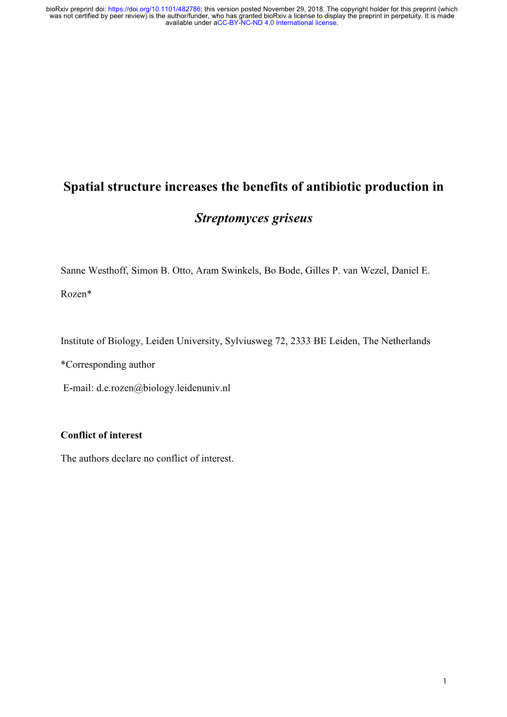 Spatial Structure Increases the Benefits of Antibiotic Production In