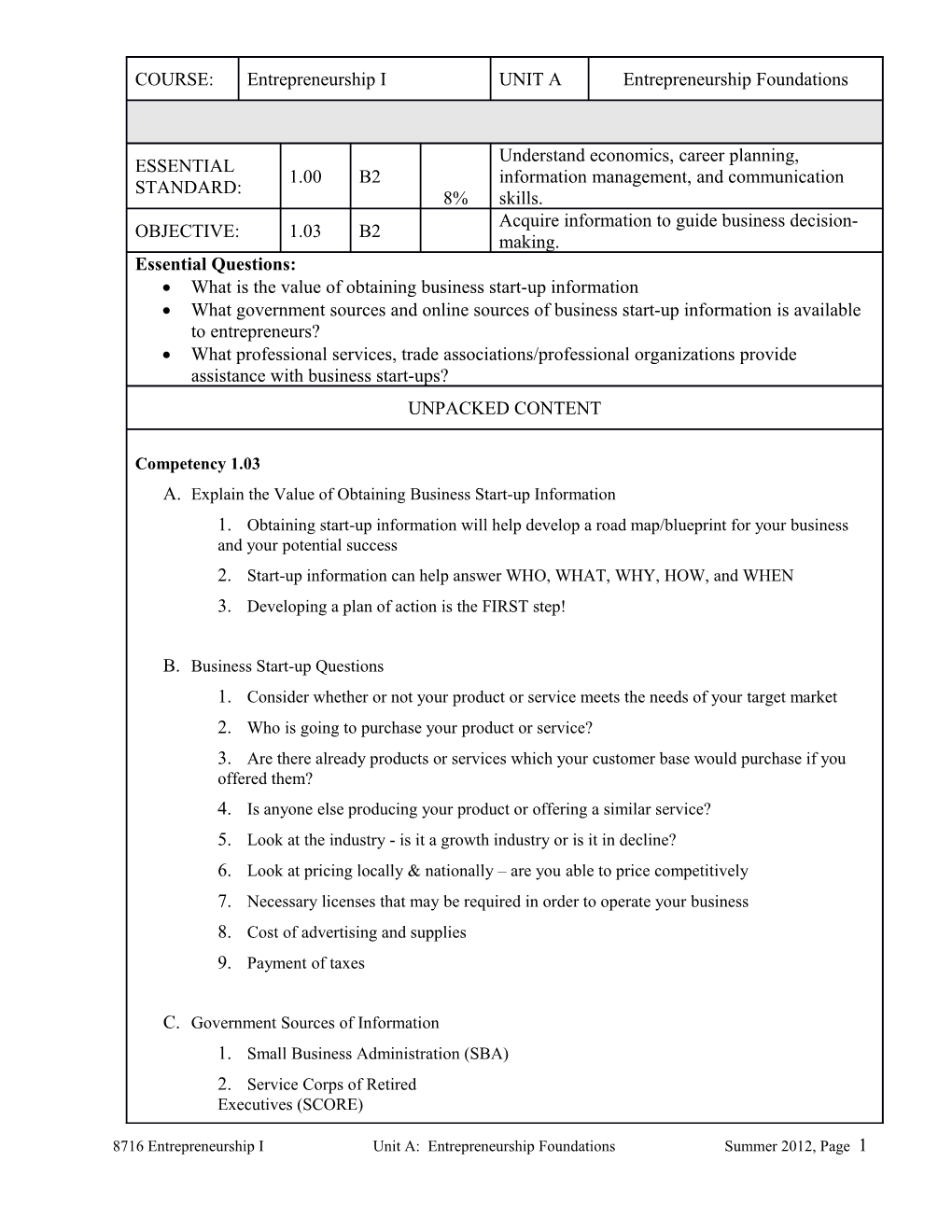 Appendix #1 Graphic Organizer Or Notes