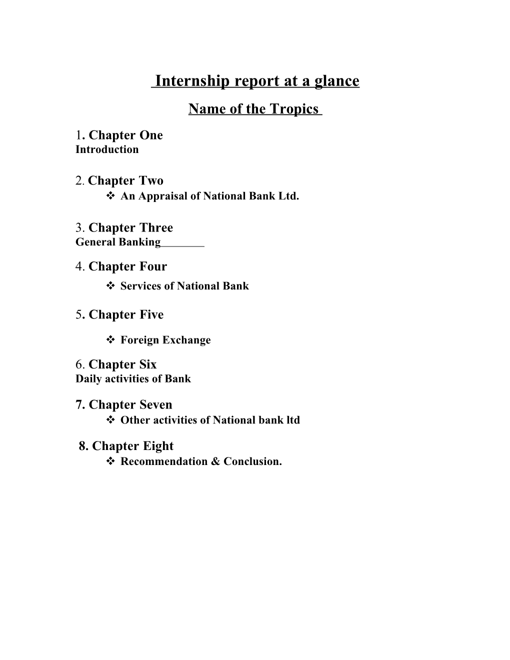 Internship Report at a Glance Name of the Tropics 1