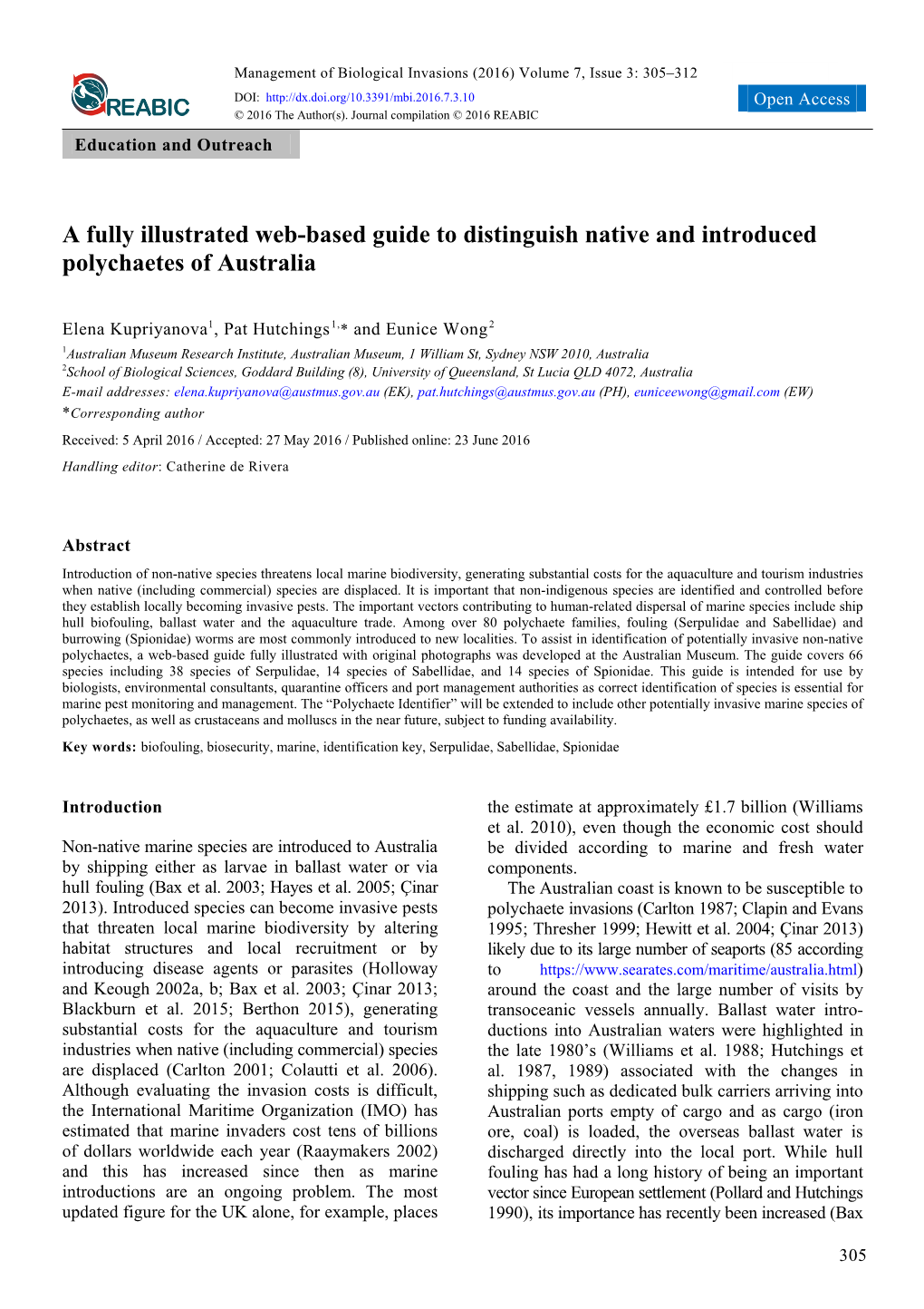 A Fully Illustrated Web-Based Guide to Distinguish Native and Introduced Polychaetes of Australia