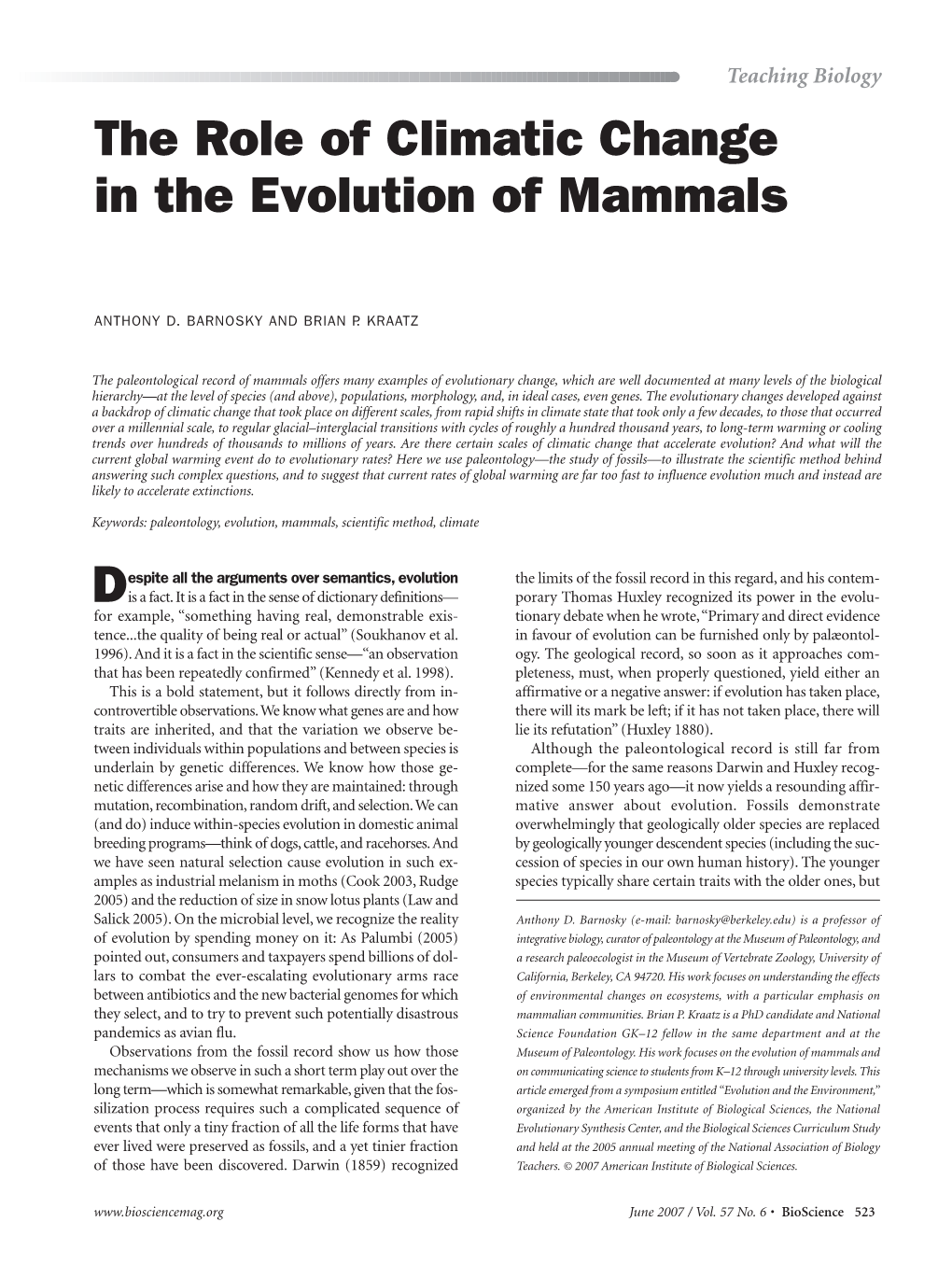 The Role of Climatic Change in the Evolution of Mammals