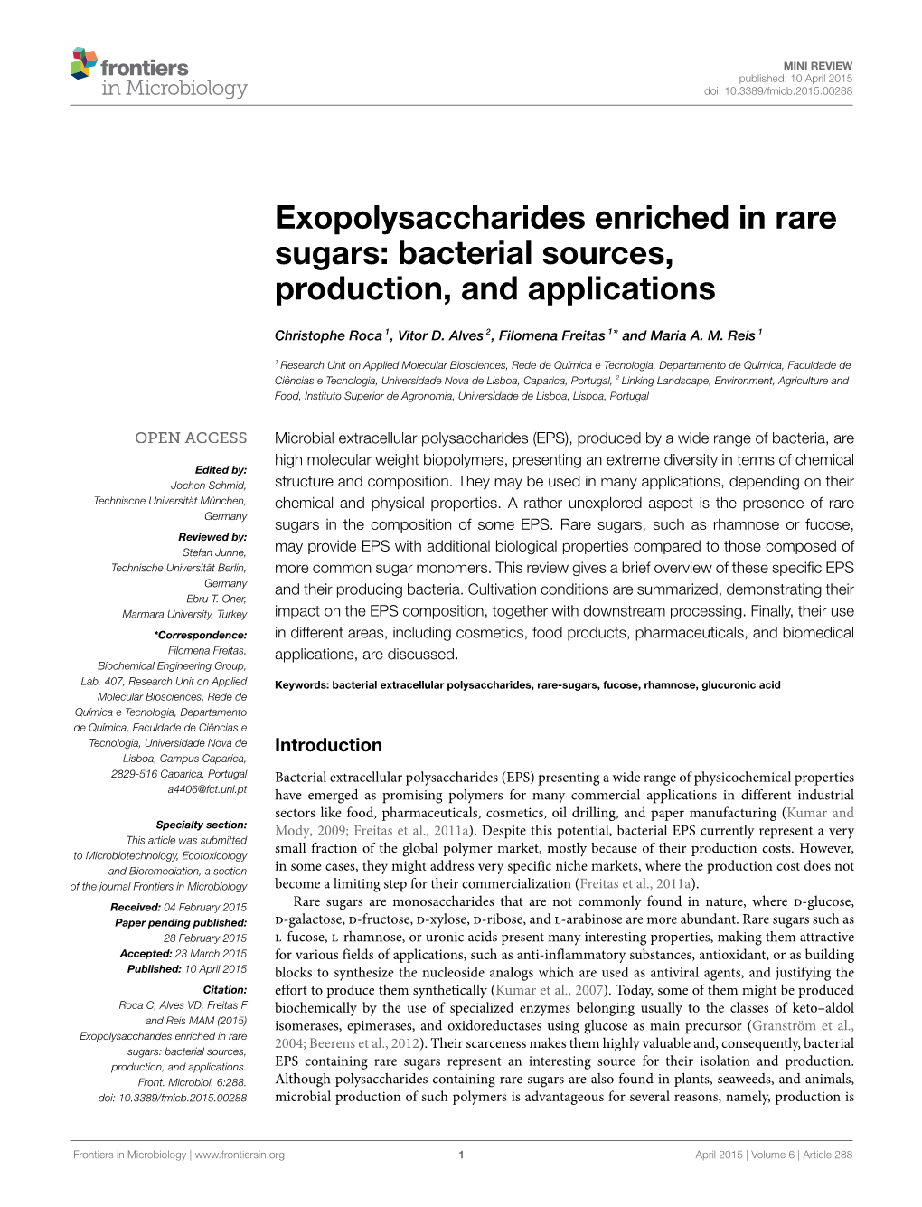Exopolysaccharides Enriched in Rare Sugars: Bacterial Sources, Production, and Applications