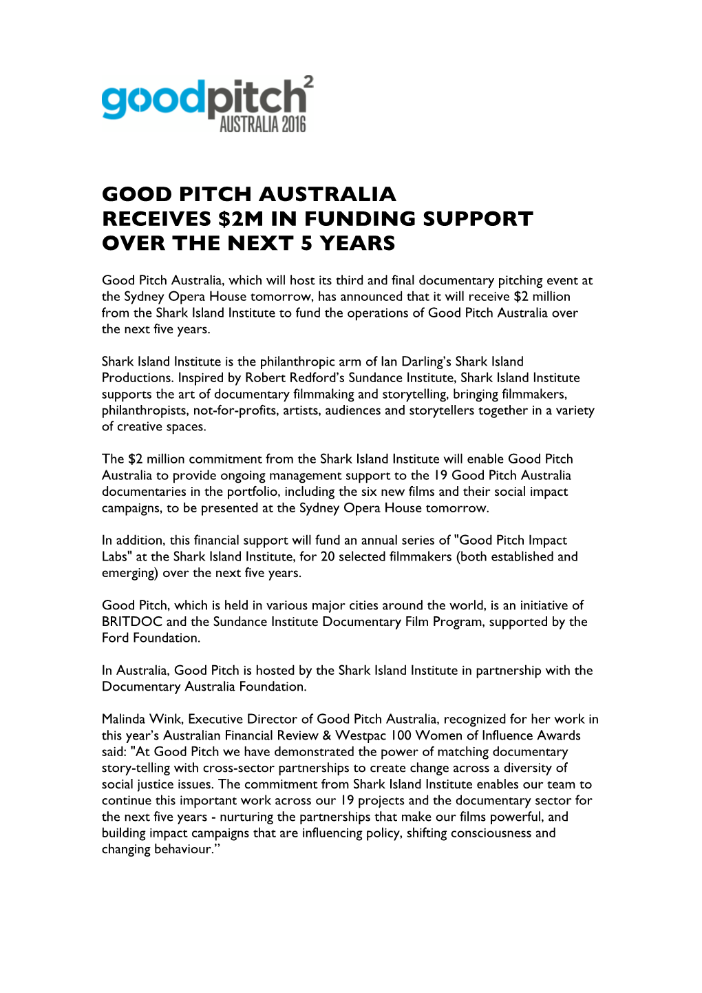 Good Pitch Australia Receives $2M in Funding Support Over the Next 5 Years
