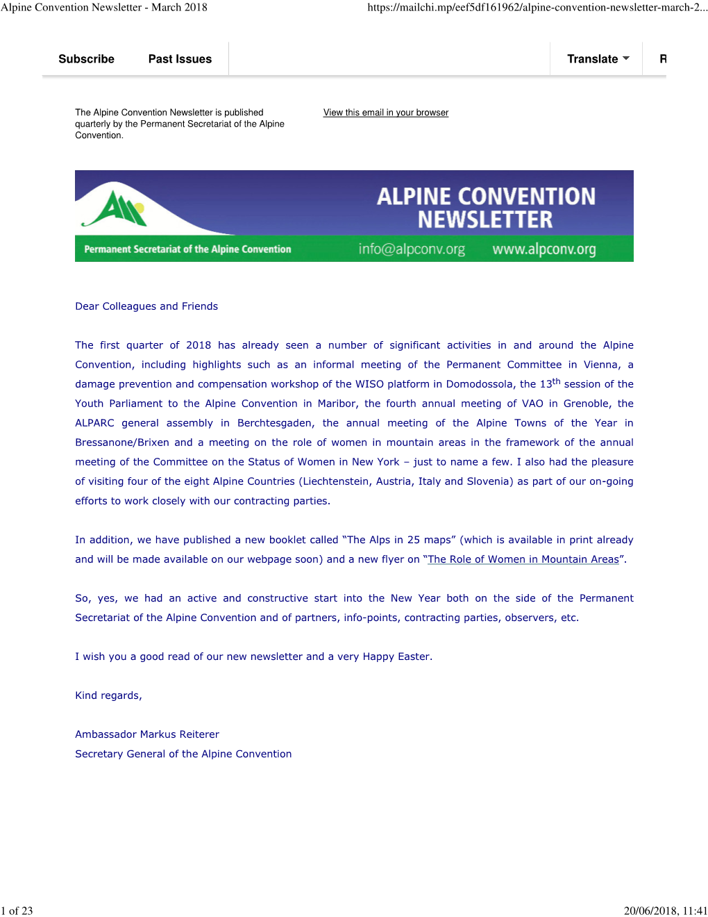 Alpine Convention Newsletter - March 2018