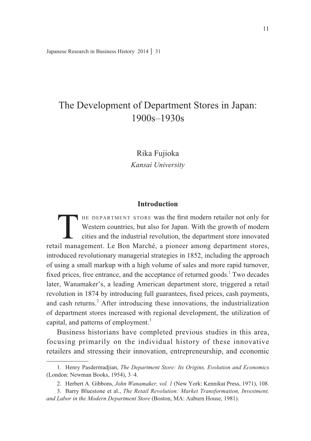 The Development of Department Stores in Japan: 1900S–1930S