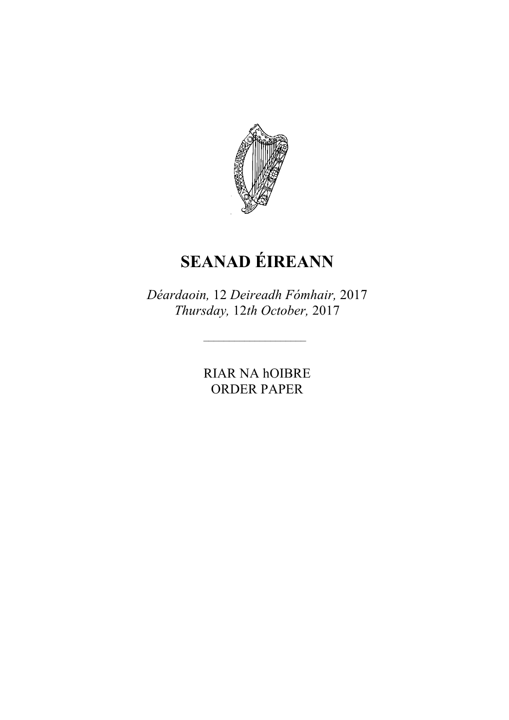 Seanad Order Paper (Thurs)