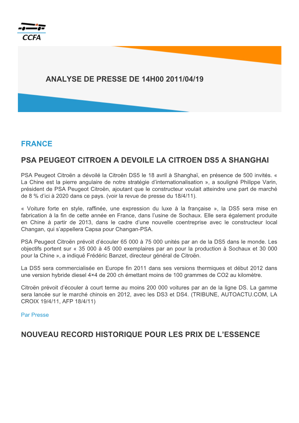 France Psa Peugeot Citroen a Devoile La
