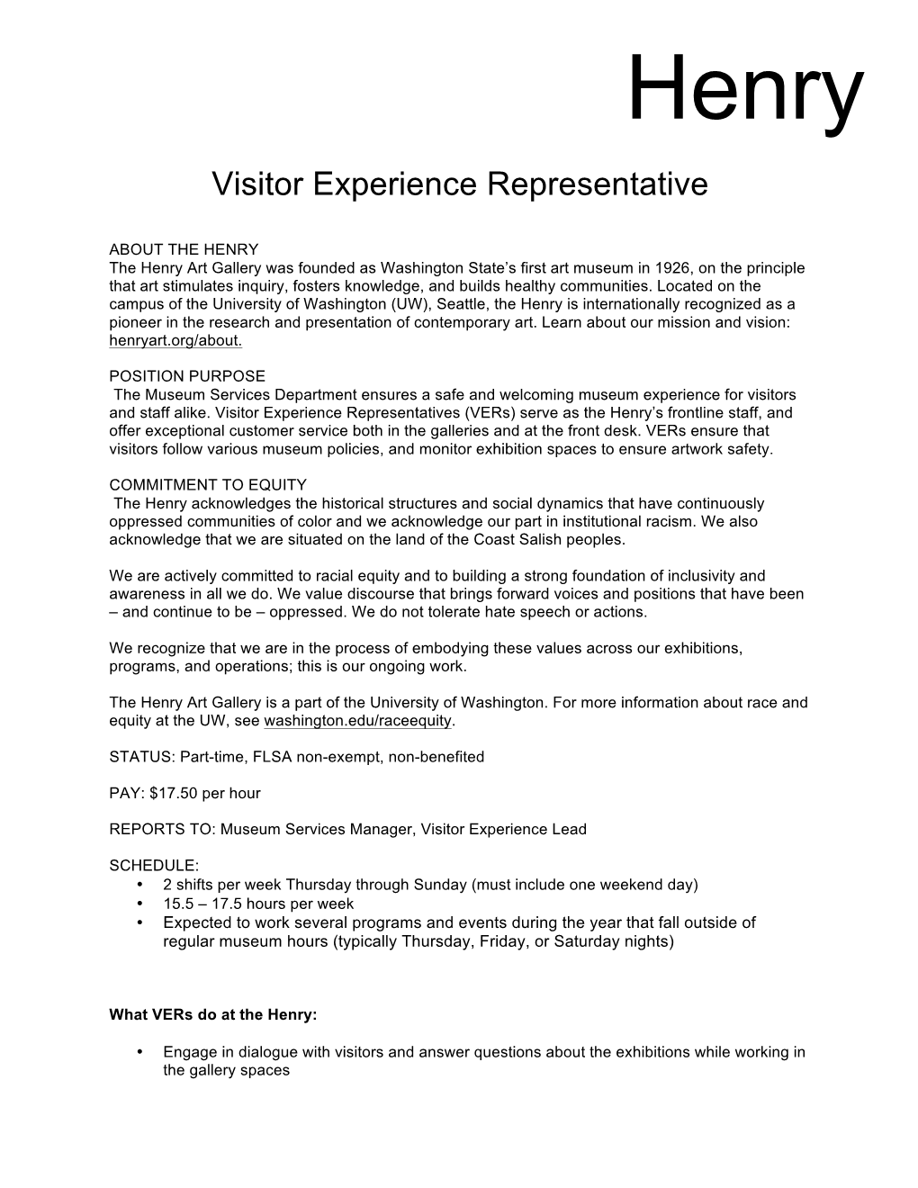 Visitor Experience Representative
