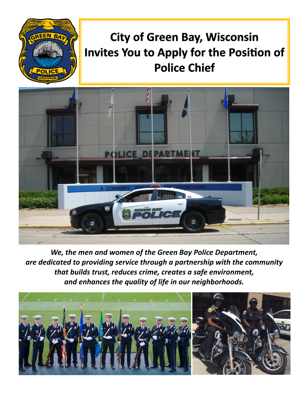 City of Green Bay, Wisconsin Invites You to Apply for the Position of Police Chief