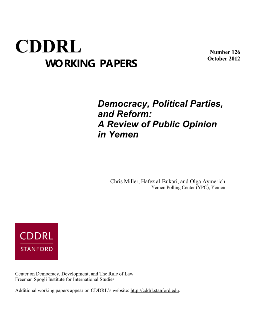 Democracy, Political Parties, and Reform: a Review of Public Opinion in Yemen