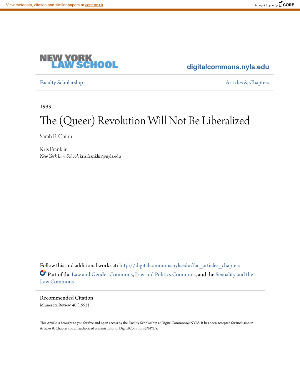 Queer) Revolution Will Not Be Liberalized