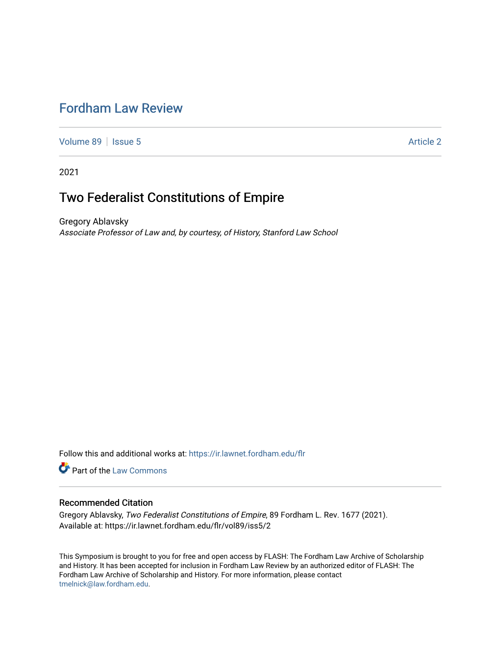 Two Federalist Constitutions of Empire