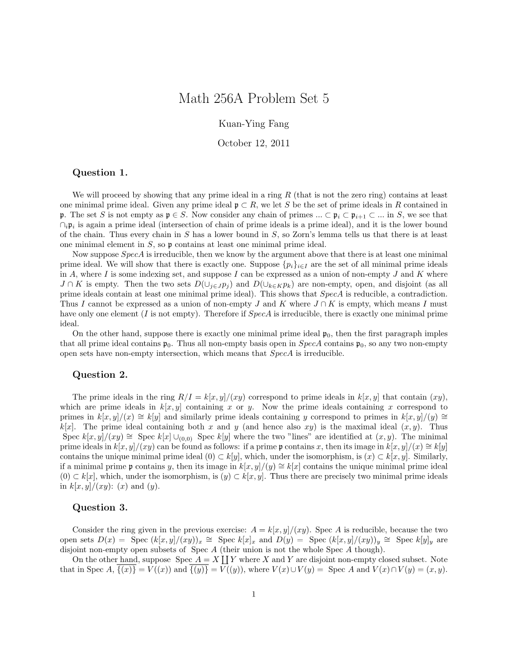 Math 256A Problem Set 5