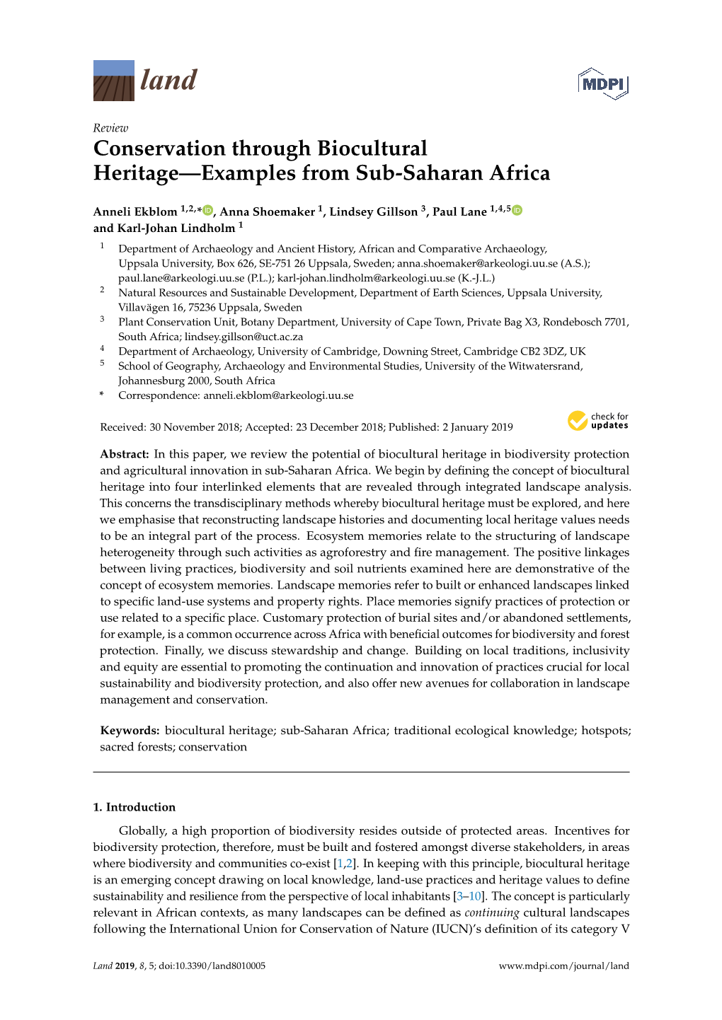 Conservation Through Biocultural Heritage—Examples from Sub-Saharan Africa