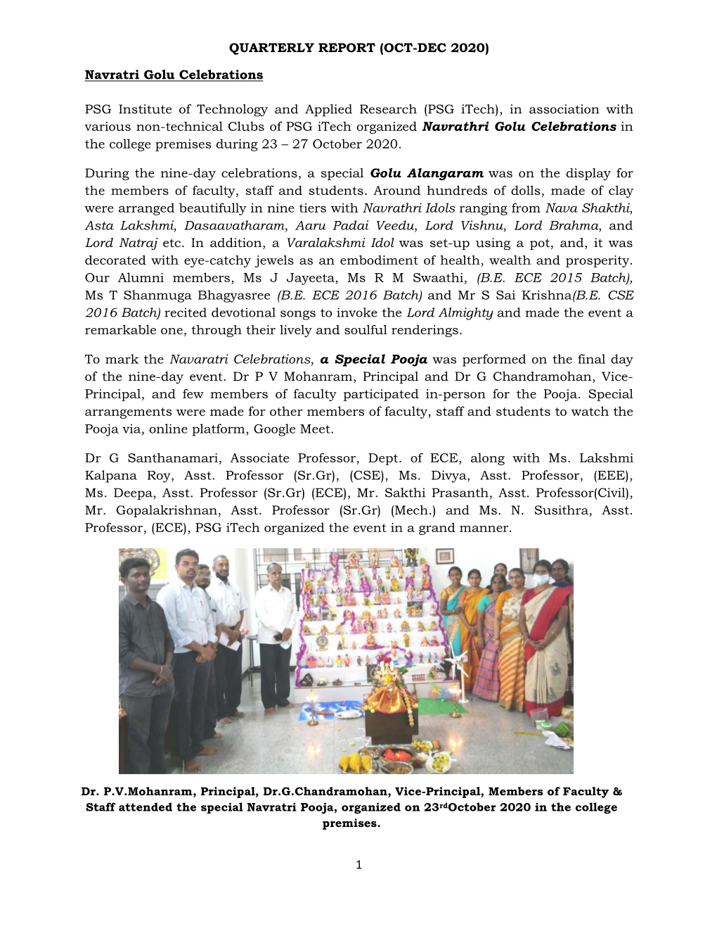 1 QUARTERLY REPORT (OCT-DEC 2020) Navratri Golu Celebrations