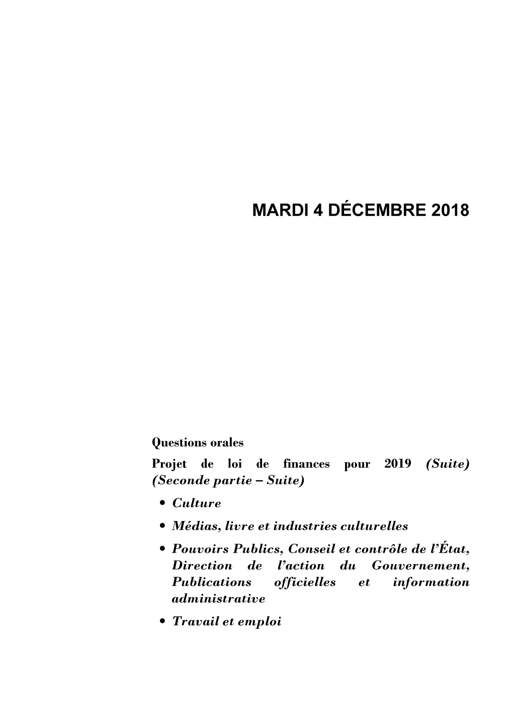 Mardi 4 Décembre 2018