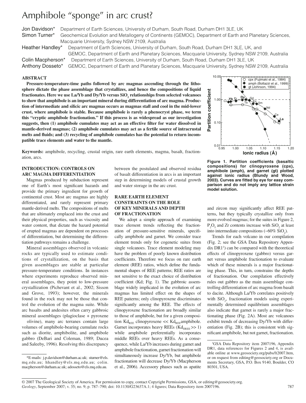 Amphibole "Sponge" in Arc Crust? (Davidson Et