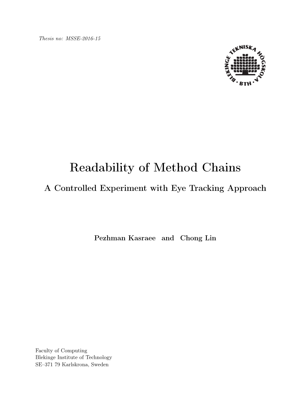 Readability of Method Chains: a Controlled Experiment with Eye